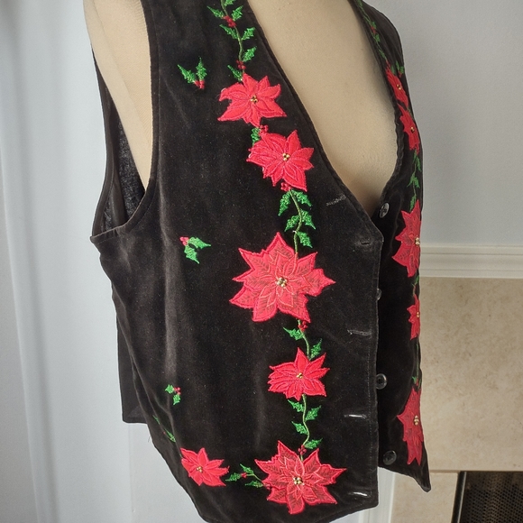 Casey & Max Velvet Poinsettia Detailed Vest M - Picture 6 of 10